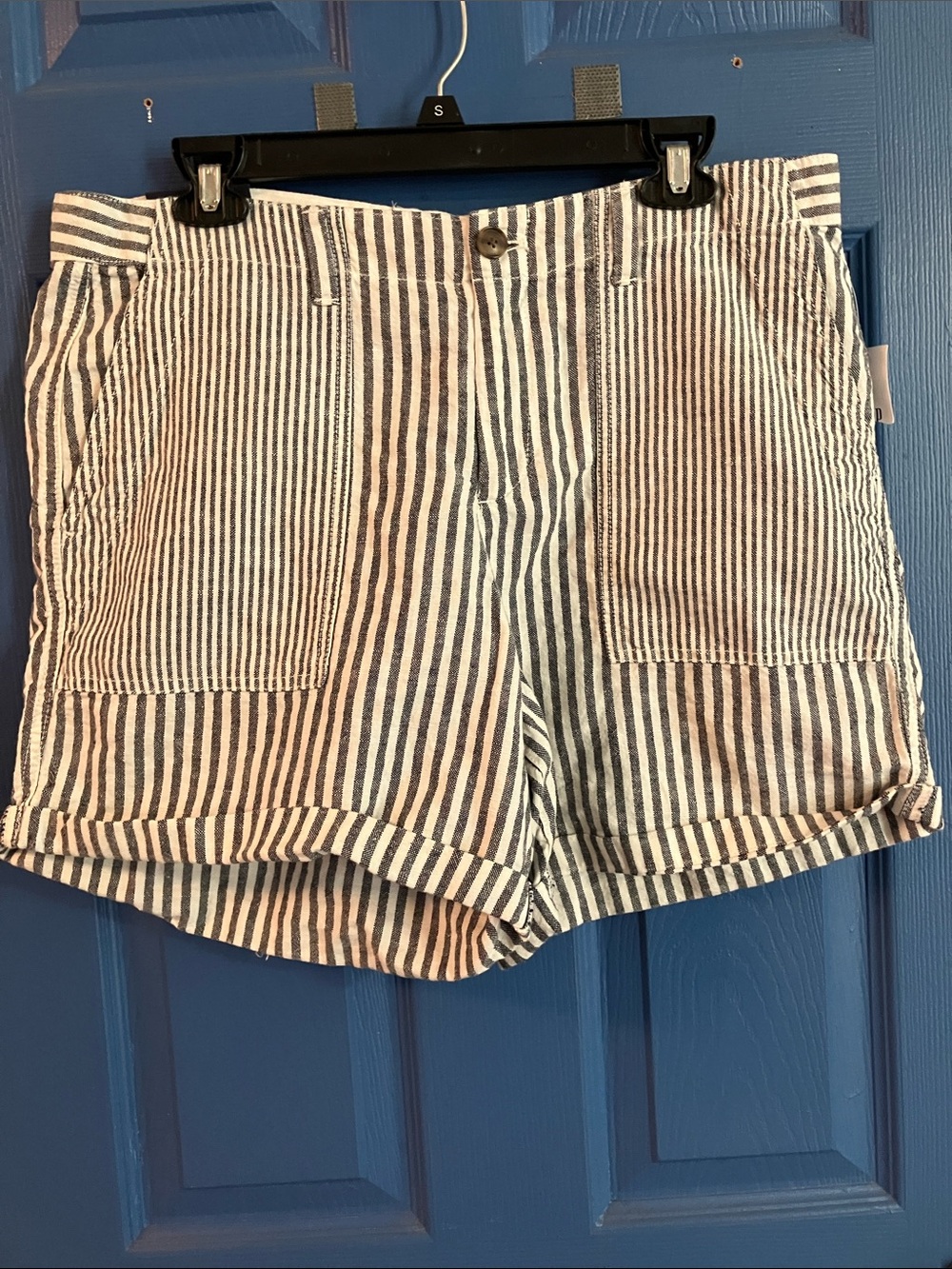 GAP Women's Blue and White Striped Bermuda Shorts